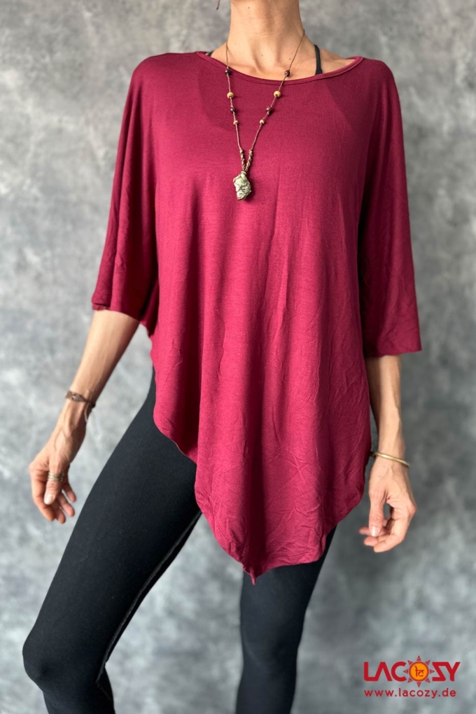 Leichtes Poncho Shirt YARA | Weinrot