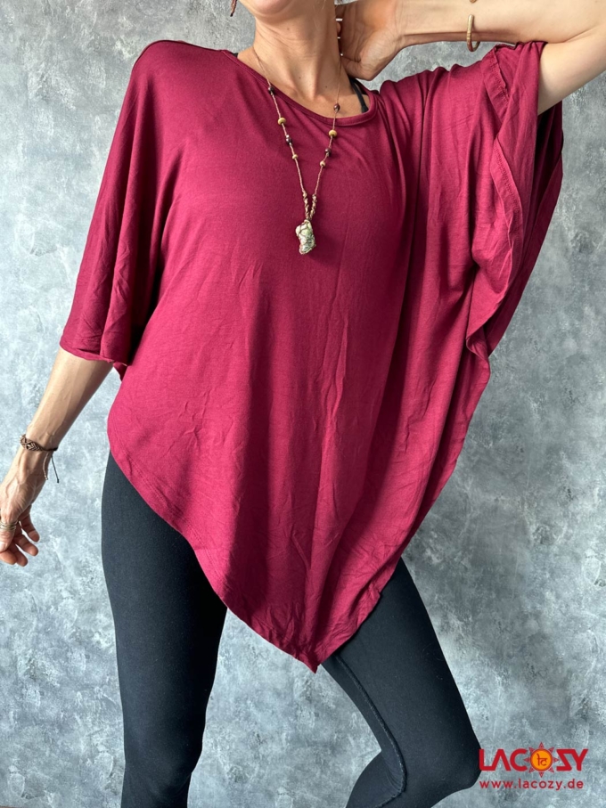 Leichtes Poncho Shirt YARA | Weinrot – Bild 4