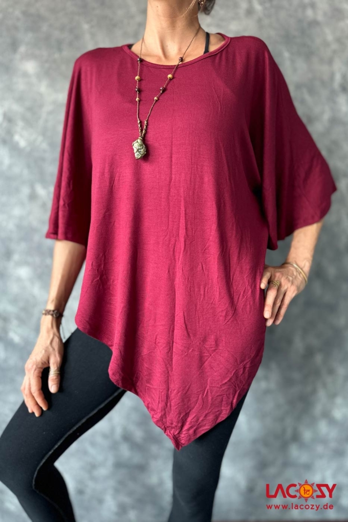 Leichtes Poncho Shirt YARA | Weinrot – Bild 5