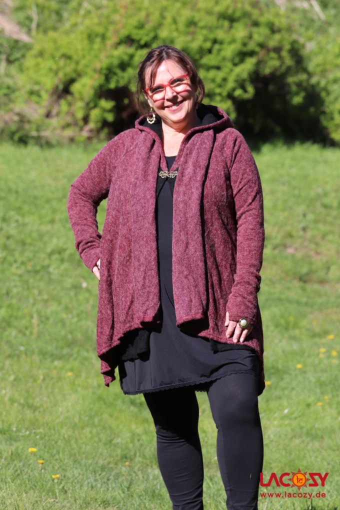 Cardigan Strickjacke SPIRITU | Bordeaux-Schwarz – Bild 2