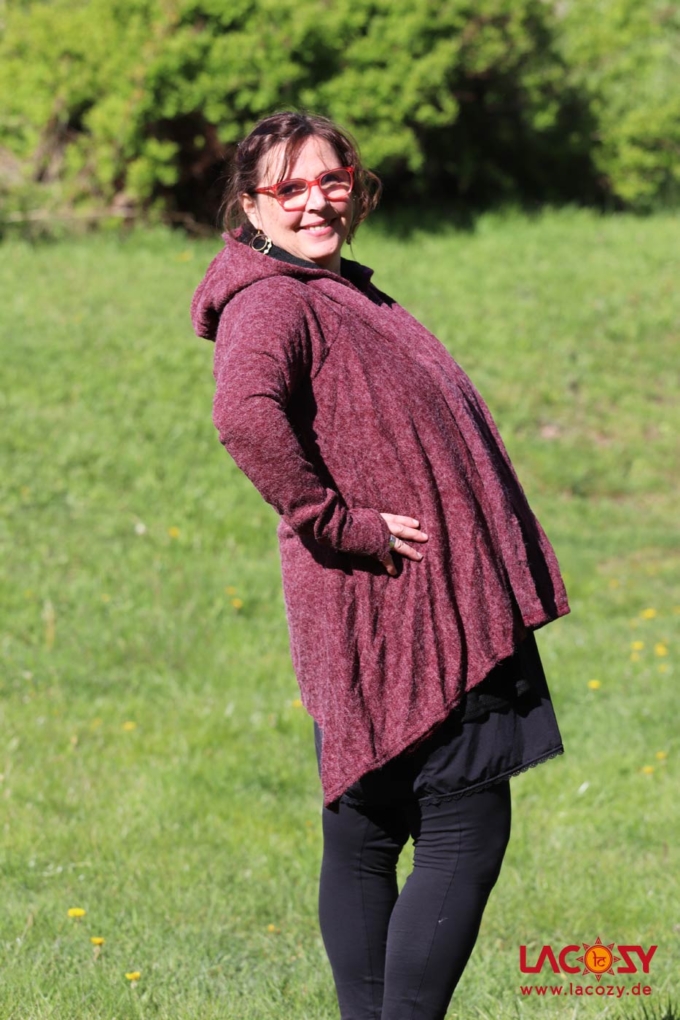 Cardigan Strickjacke SPIRITU | Bordeaux-Schwarz – Bild 3