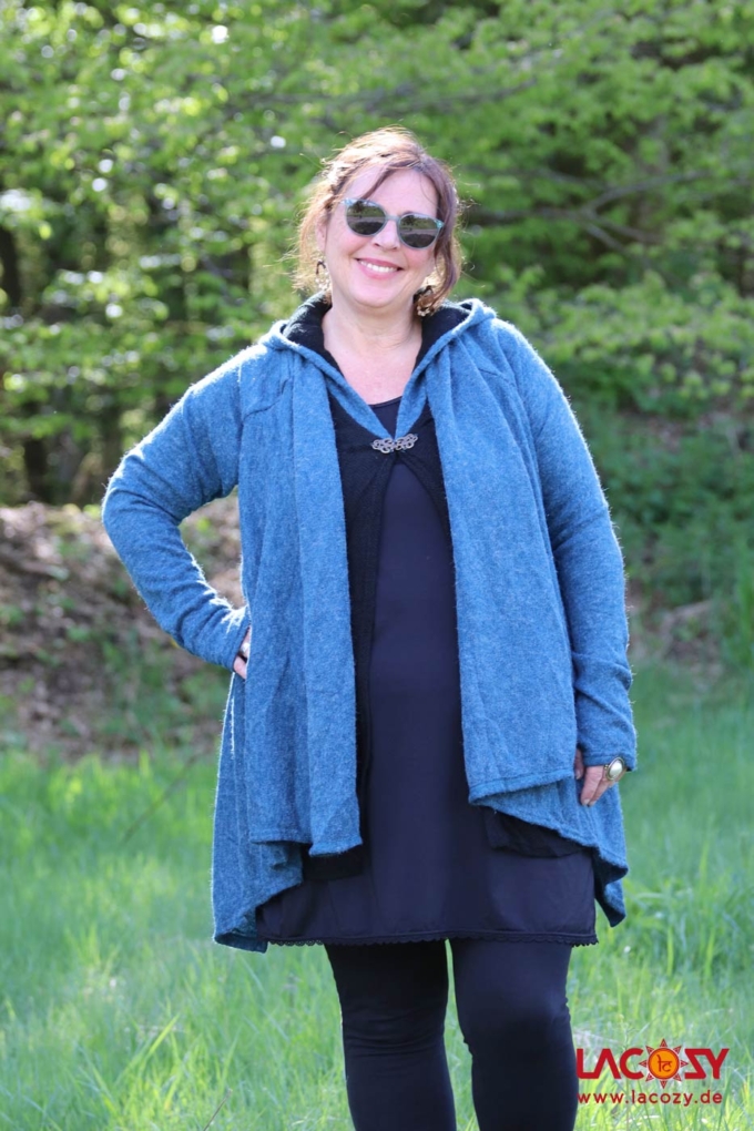 Cardigan Strickjacke SPIRITU | Petrol-Schwarz – Bild 5