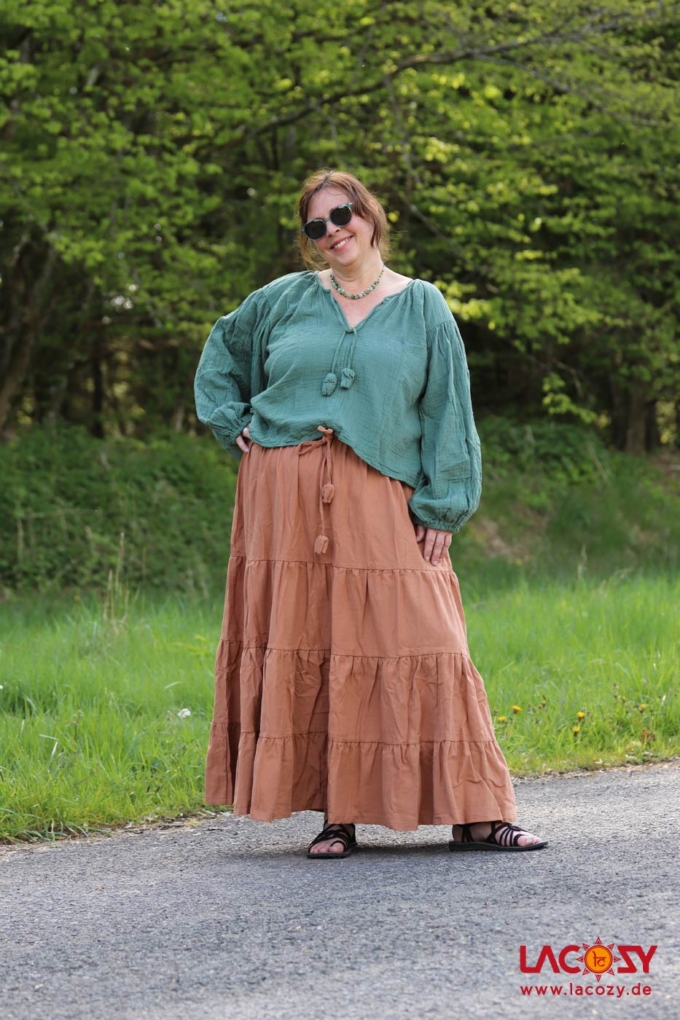 Maxirock | Boho Stufenrock DEVI | Lachsfarben – Bild 2