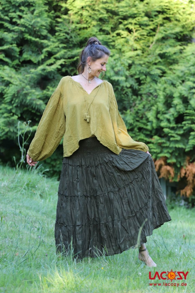 Langer Boho Stufenrock LIANA Sommerkleid| Khaki