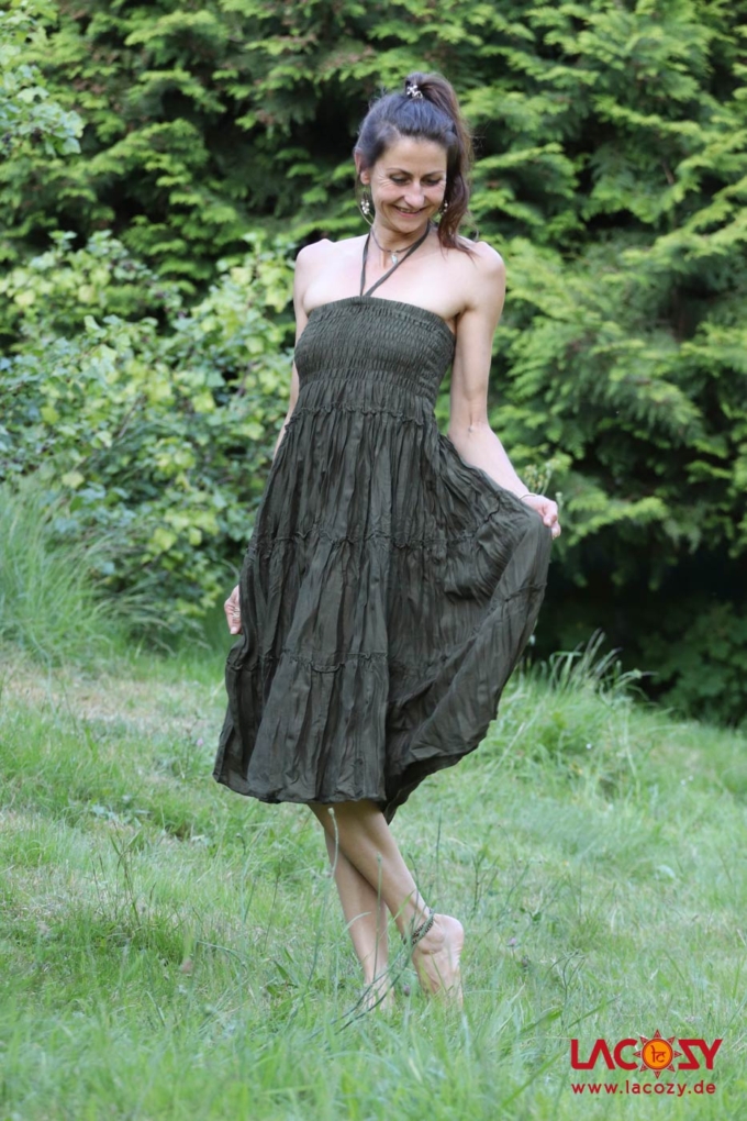Langer Boho Stufenrock LIANA Sommerkleid| Khaki – Bild 2