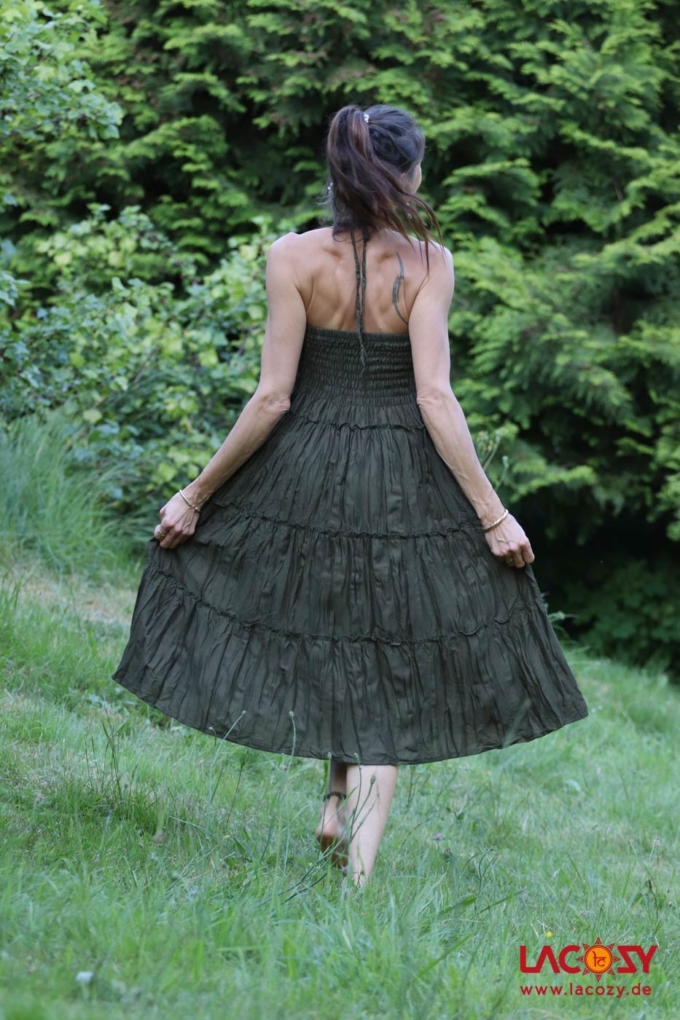 Langer Boho Stufenrock LIANA Sommerkleid| Khaki – Bild 3