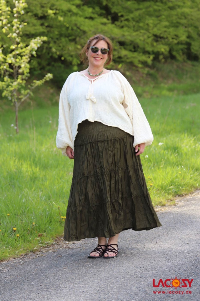 Langer Boho Stufenrock LIANA Sommerkleid| Khaki – Bild 4