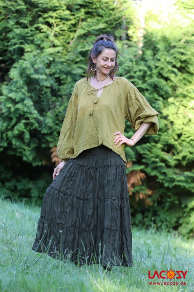 Langer Boho Stufenrock LIANA Sommerkleid| Khaki – Bild 5