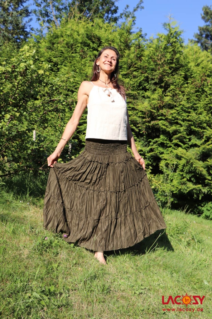 Langer Boho Stufenrock LIANA Sommerkleid| Khaki – Bild 6