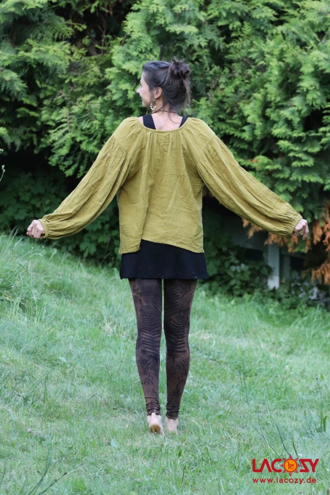 Boho Bluse LEELA aus Musselin | Gelbgrün – Bild 5