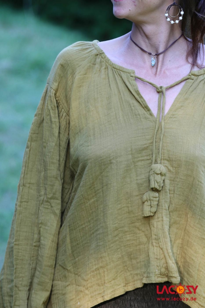 Boho Bluse LEELA aus Musselin | Gelbgrün – Bild 6