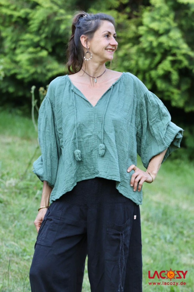 Boho Bluse LEELA aus Musselin | Mint