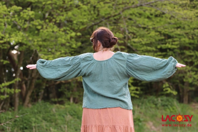 Boho Bluse LEELA aus Musselin | Mint – Bild 3