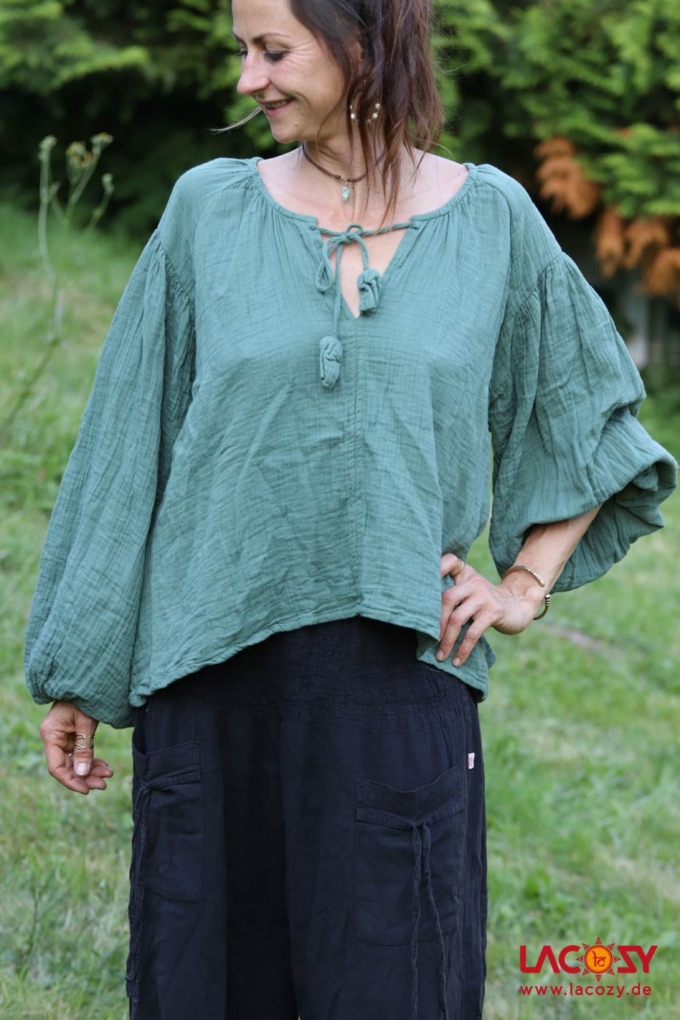 Boho Bluse LEELA aus Musselin | Mint – Bild 6