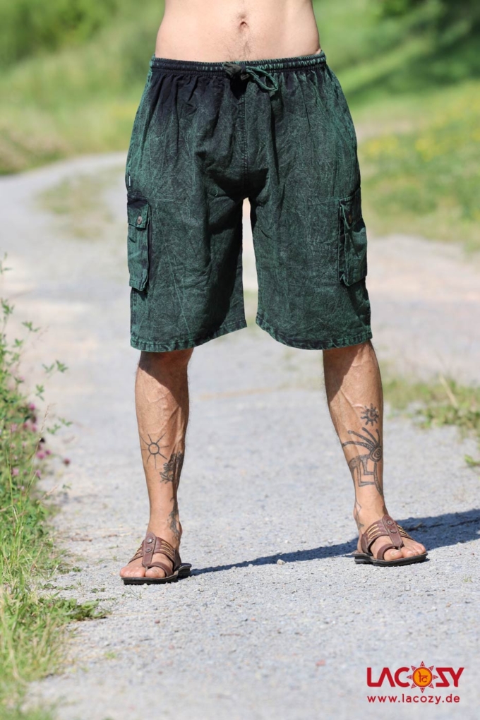 Ethno Shorts | Stonewash Grün