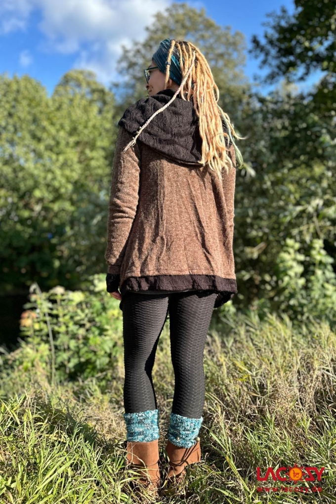 Strickjacke NIMA mit Schalkapuze | Braun - Schwarz – Bild 3