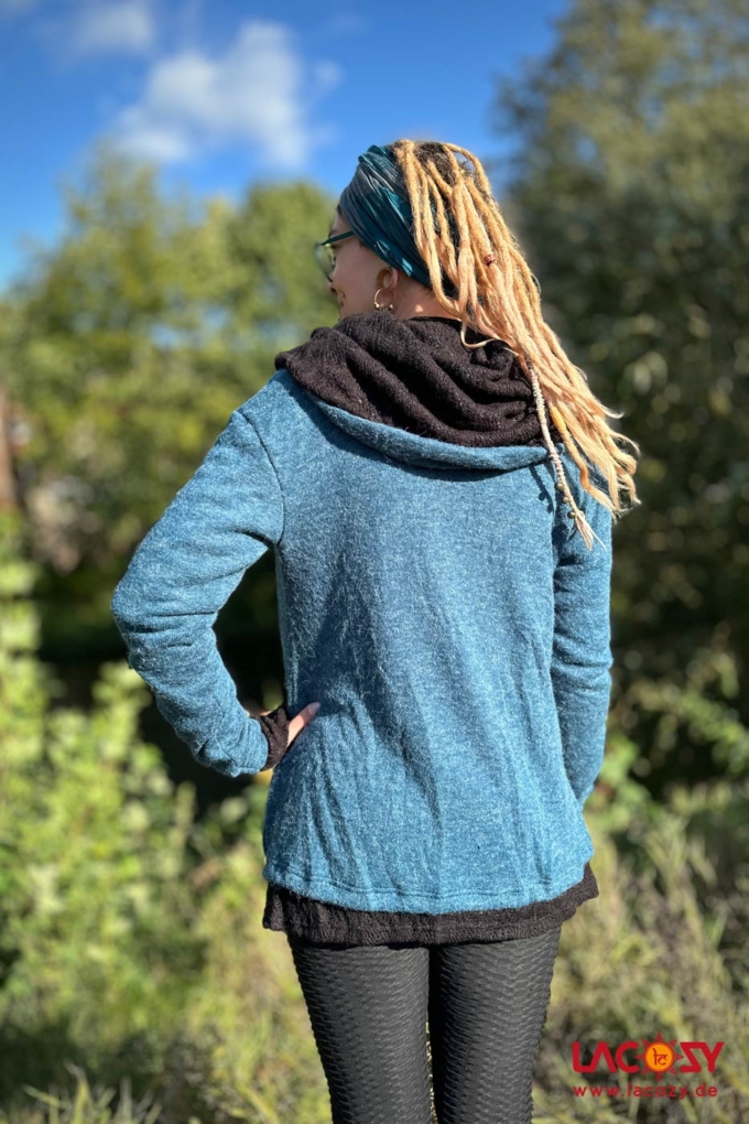 Strickjacke NIMA mit Schalkapuze | Petrol - Schwarz – Bild 4