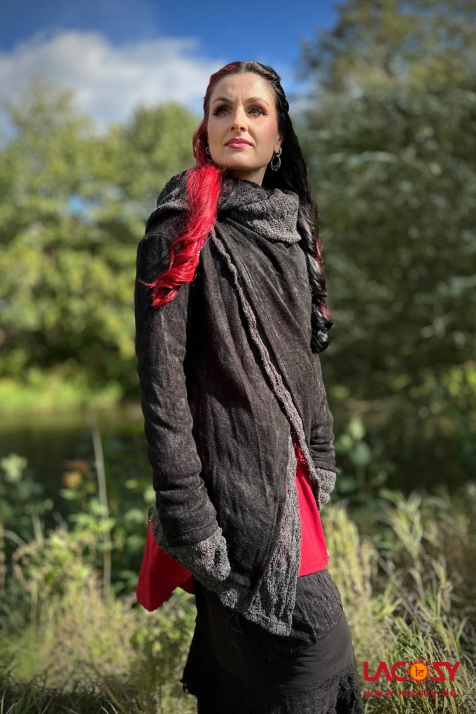 Strickjacke NIMA mit Schalkapuze | Schwarz - Grau – Bild 3