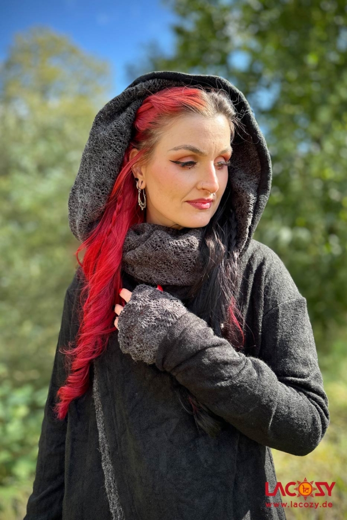 Strickjacke NIMA mit Schalkapuze | Schwarz - Grau – Bild 5