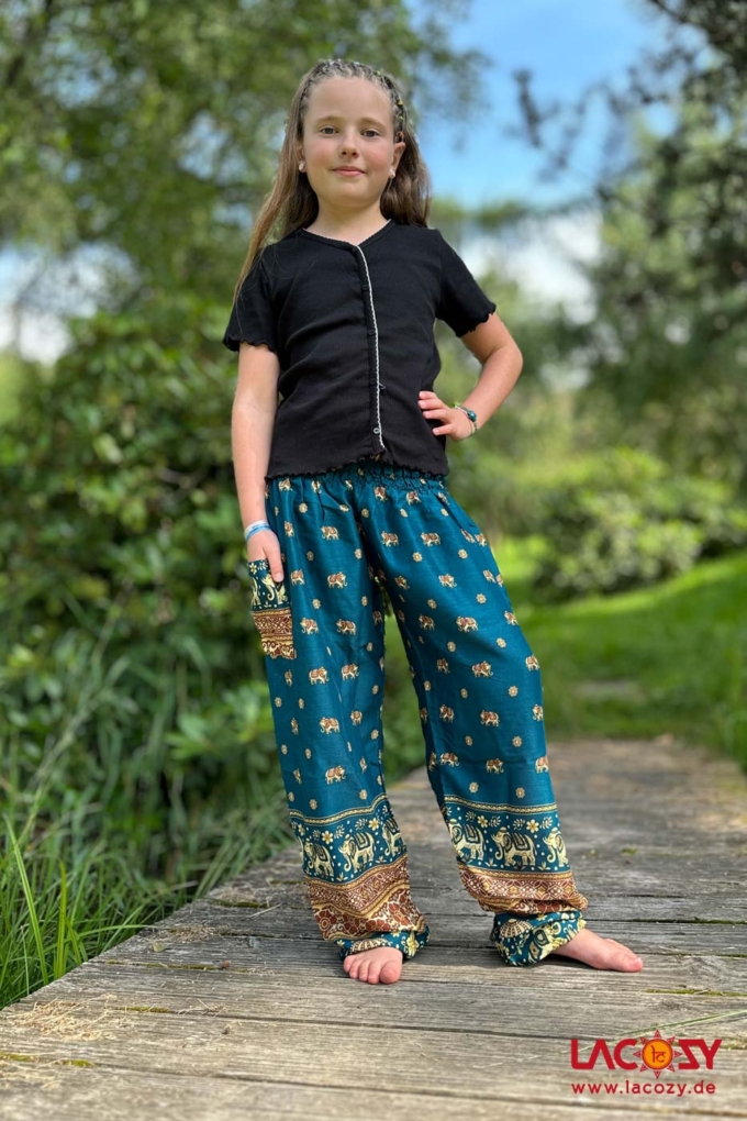 Kinder Pumphose ELEFANTEN | Petrol Gold | Größe 134-146