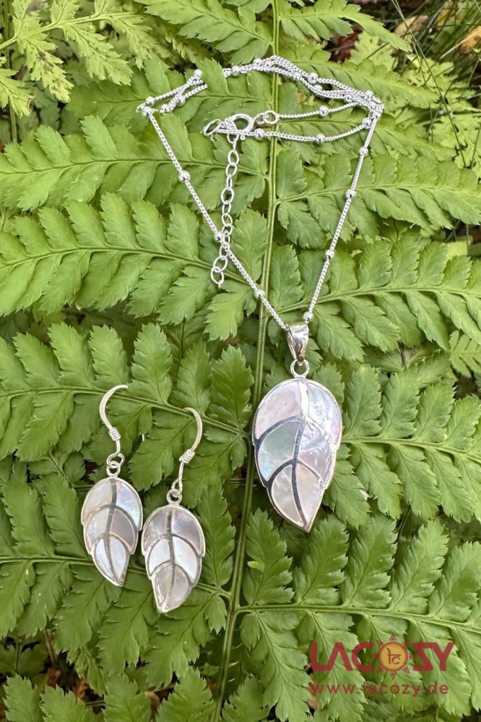SET Silberkette und Ohrringe | 925.-Sterling | Perlmutt
