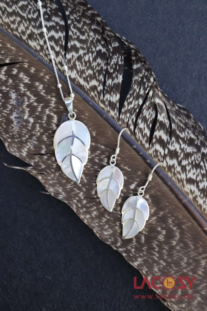 SET Silberkette und Ohrringe | 925.-Sterling | Perlmutt – Bild 5