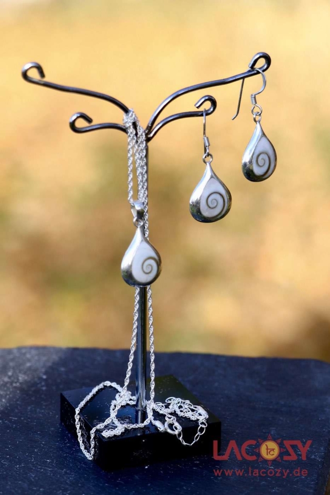 SET Tropfen Halskette und Ohrringe | 925.-Silber | Doppelseitig – Bild 5