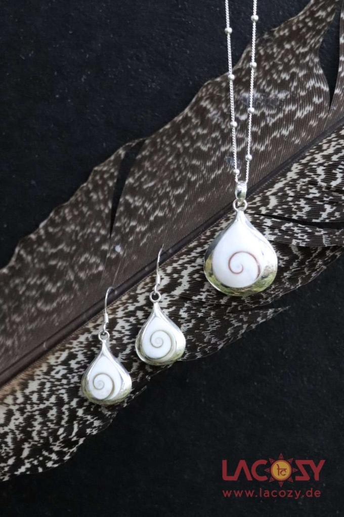 SET Anhänger und Ohrringe SHIVA AUGE mit PERLMUTT | 925.- Sterling | Doppelseitig – Bild 4