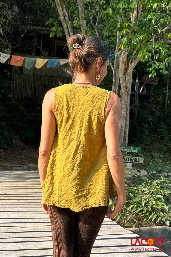 Ärmelloses Baumoll-Shirt MIRA | OLIVGELB – Bild 3