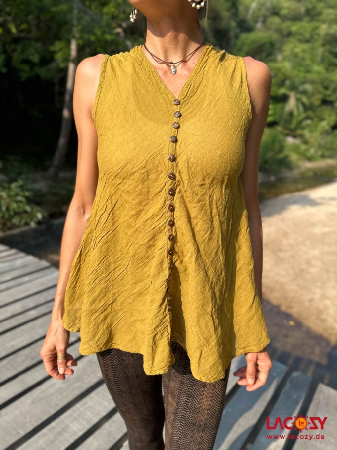 Ärmelloses Baumoll-Shirt MIRA | OLIVGELB – Bild 5