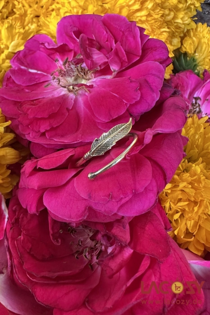 Zarter Ring mit filigraner Feder  | Gold