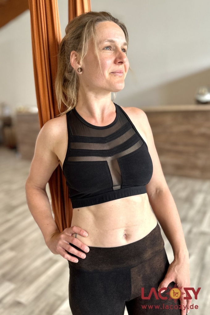 Crop Top NEO Yoga Sport Bustier mit Mesh Einsatz | Schwarz
