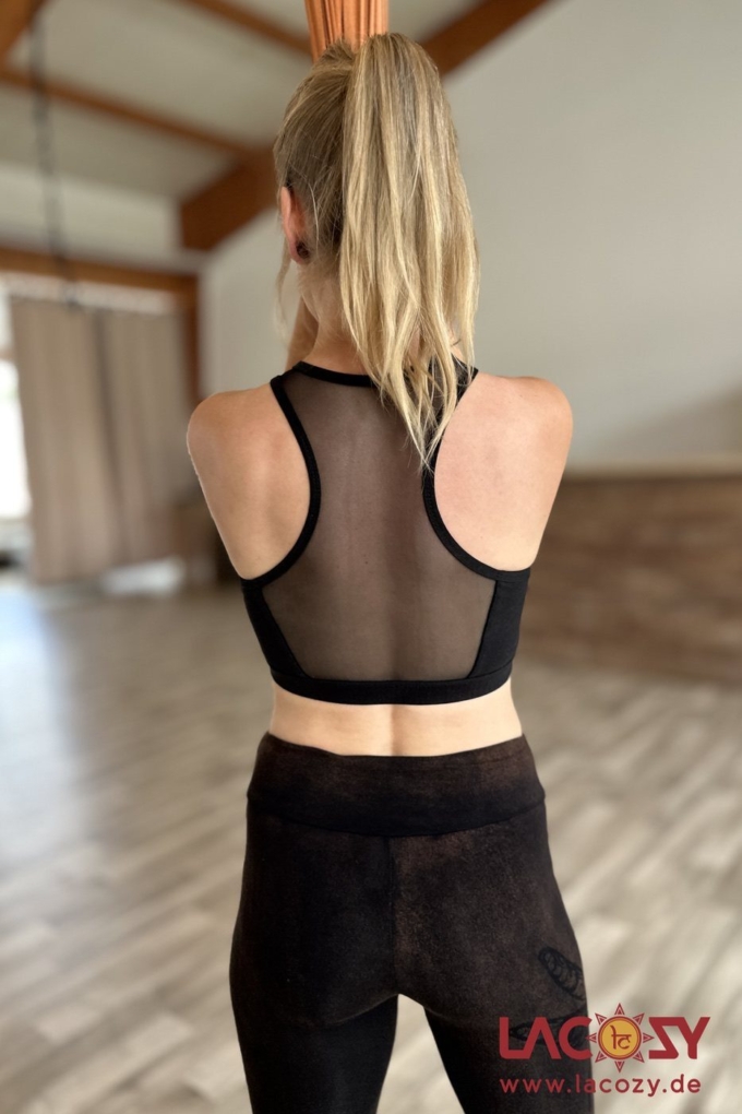 Crop Top NEO Yoga Sport Bustier mit Mesh Einsatz | Schwarz – Bild 2