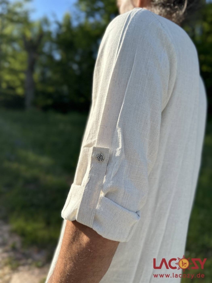 Leinen Herrenhemd ZEN | Langarm Shirt mit V-Ausschnitt | Natur – Bild 6