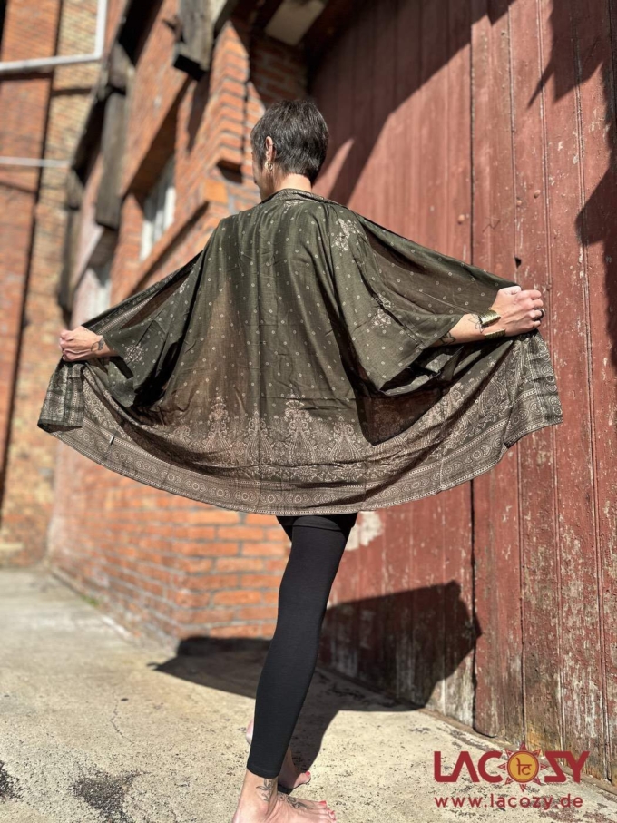 Kimono mit Pfauenfeder Muster | KHAKI – Bild 5