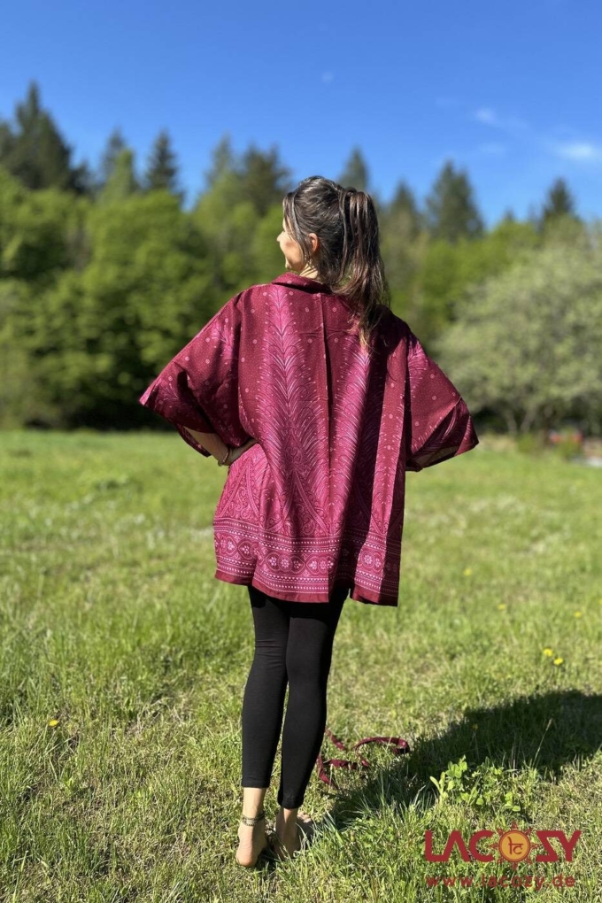 Kimono mit Pfauenfeder Muster | ROT – Bild 2