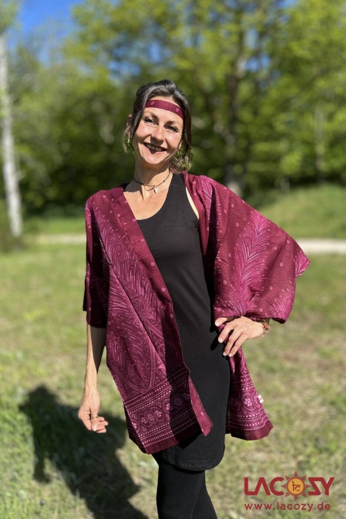Kimono mit Pfauenfeder Muster | ROT – Bild 3
