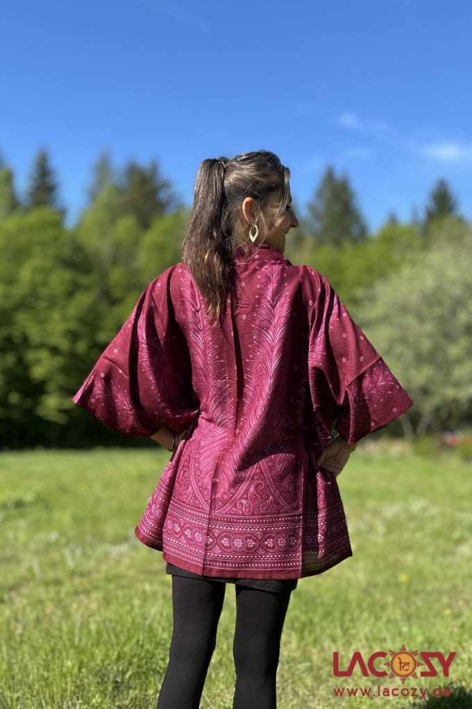 Kimono mit Pfauenfeder Muster | ROT – Bild 4