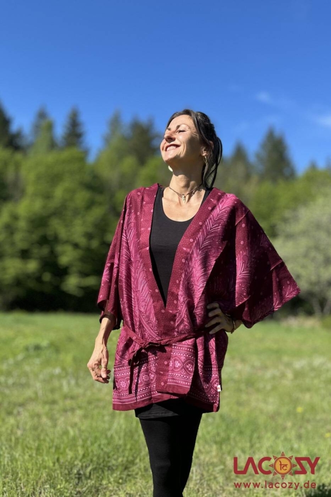 Kimono mit Pfauenfeder Muster | ROT – Bild 5