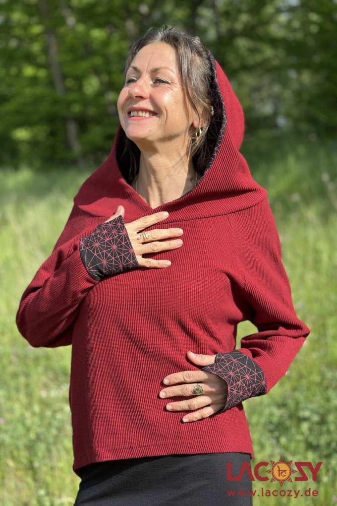 Lässiger Hoodie AYRI mit Lebensblume Muster | ROT – Bild 6
