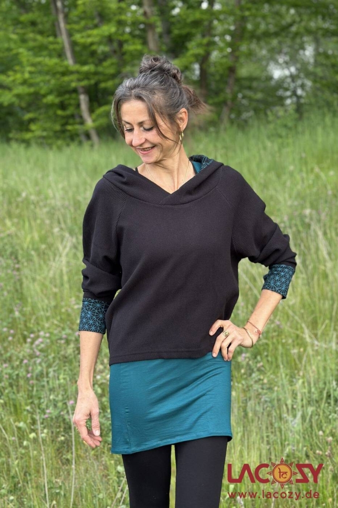 Lässiger Hoodie AYRI mit Lebensblume Print | SCHWARZ