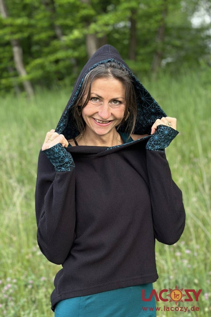 Lässiger Hoodie AYRI mit Lebensblume Print | SCHWARZ – Bild 6