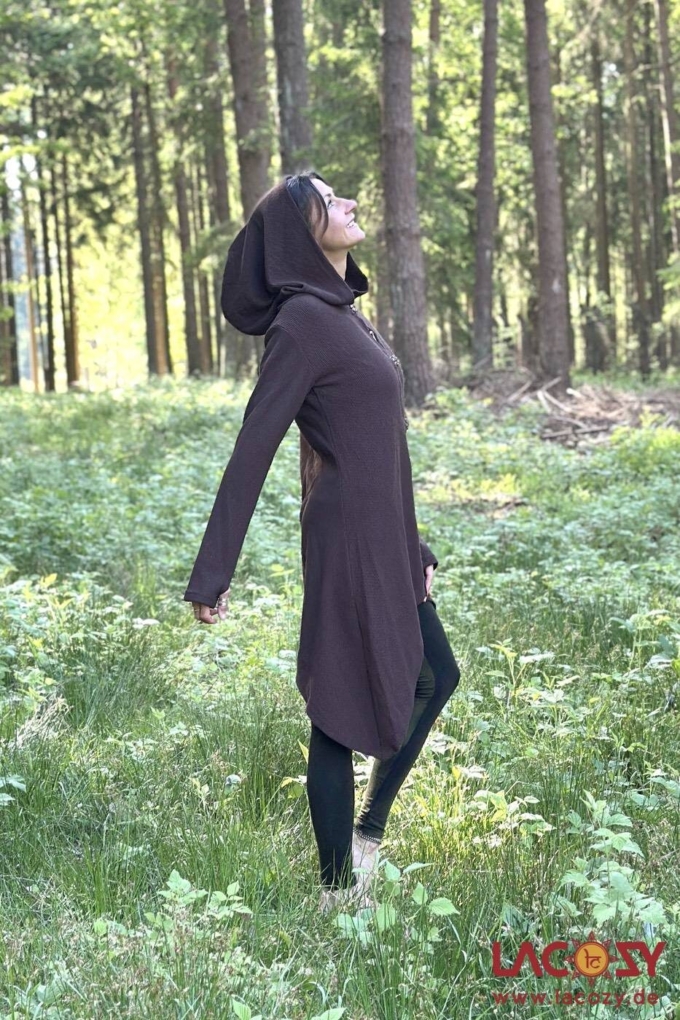 Ethno Strickjacke Cardigan ANOU im Zipfeldesign | Braun – Bild 2