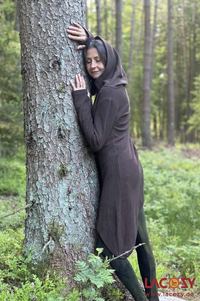 Ethno Strickjacke Cardigan ANOU im Zipfeldesign | Braun – Bild 4