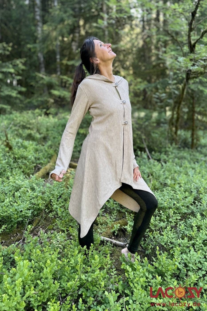 Ethno Strickjacke Cardigan ANOU im Zipfeldesign | Creme
