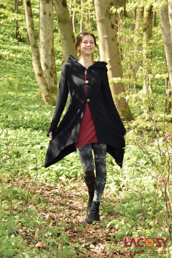 Ethno Strickjacke Cardigan ANOU im Zipfeldesign | Schwarz