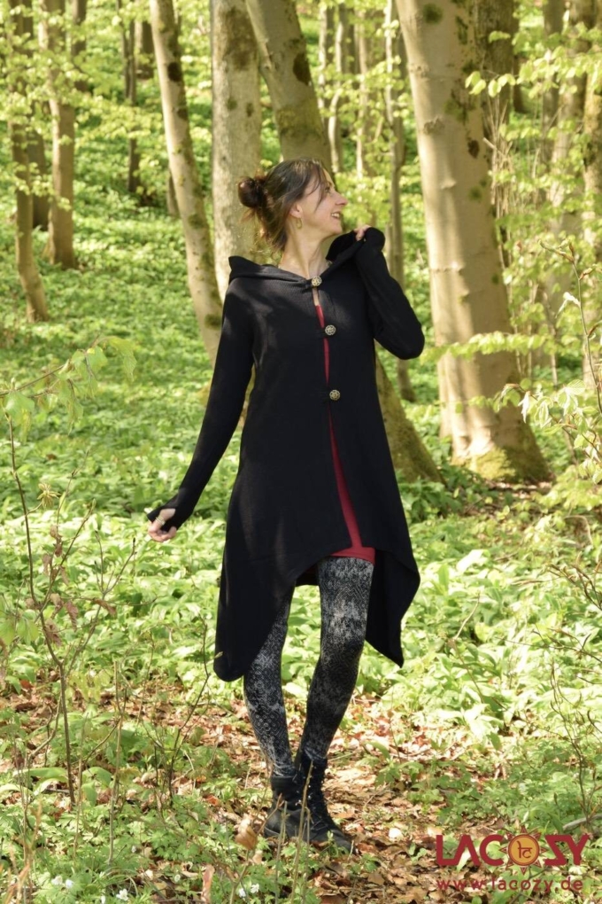 Ethno Strickjacke Cardigan ANOU im Zipfeldesign | Schwarz – Bild 2