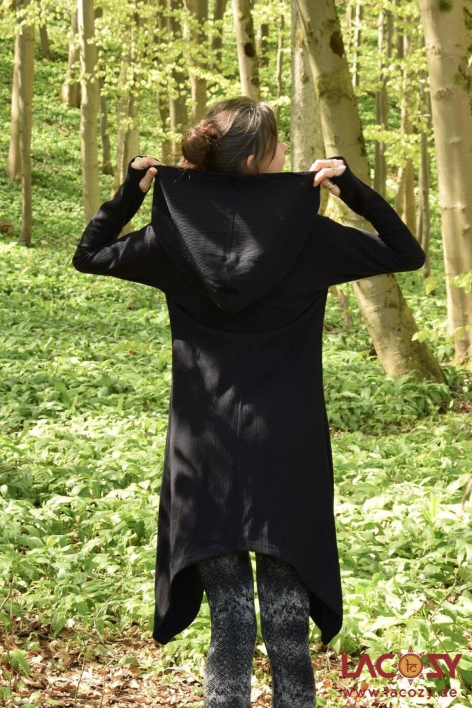 Ethno Strickjacke Cardigan ANOU im Zipfeldesign | Schwarz – Bild 3
