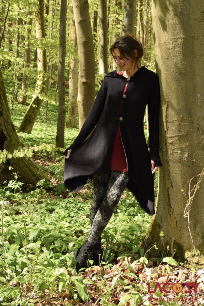 Ethno Strickjacke Cardigan ANOU im Zipfeldesign | Schwarz – Bild 6