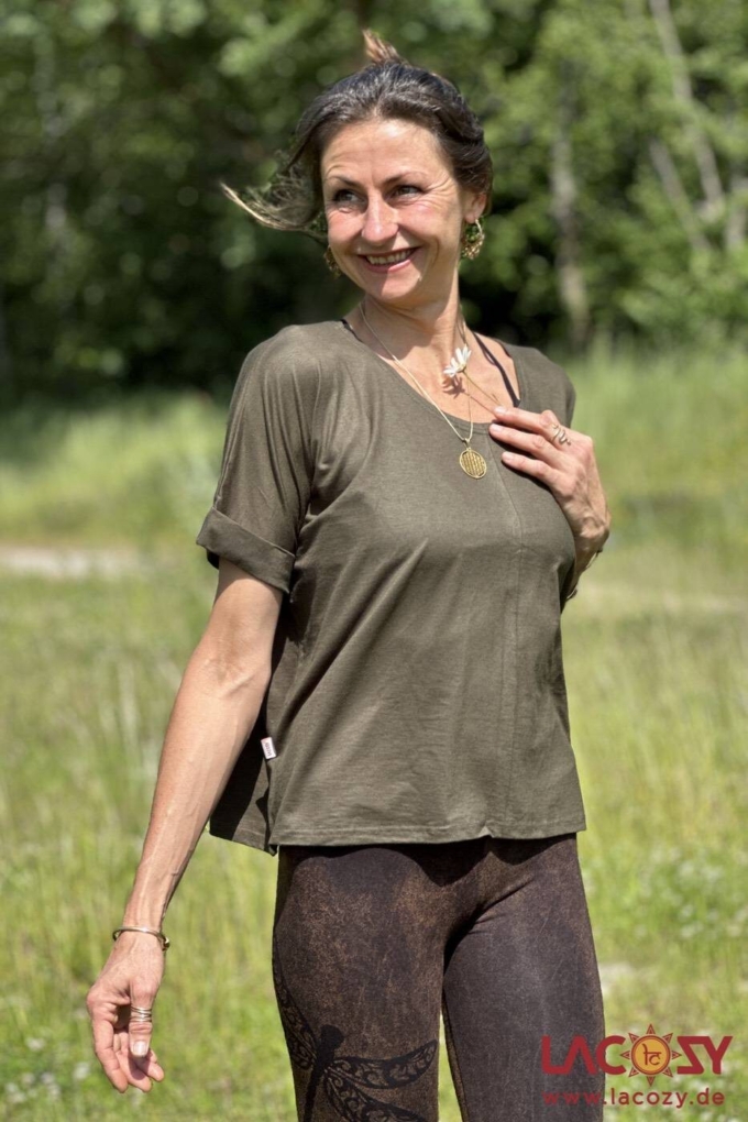 Weiches Basic T-Shirt FIA | Relaxed Yoga Shirt | Khaki – Bild 4